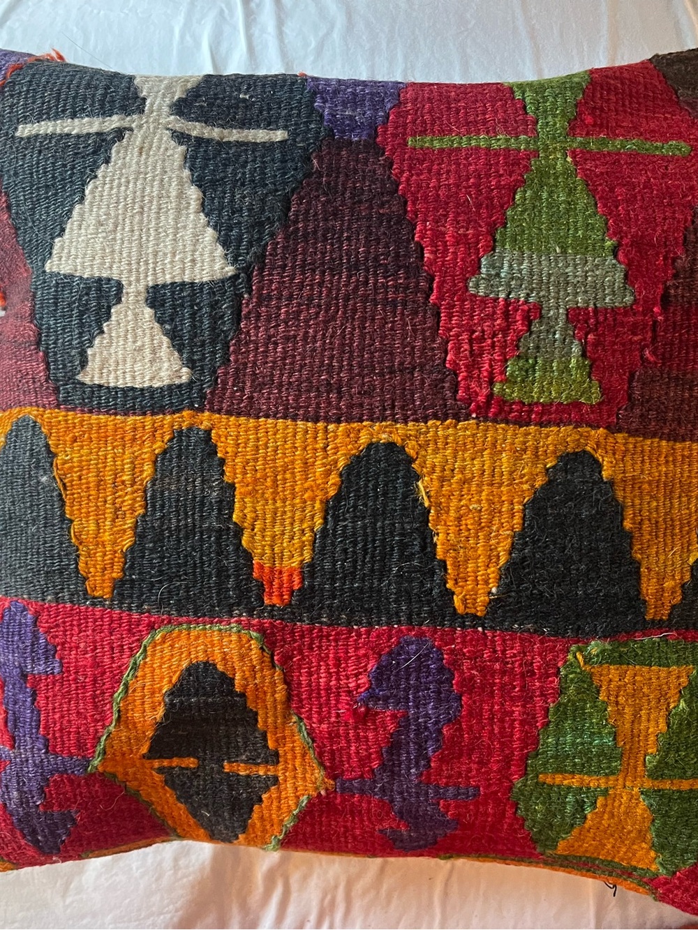 Handwoven Kilim Accent Pillow - Multicolor Geometric